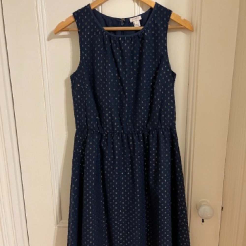 EUC J Crew Factory Navy with Gold Dots Dress Size 2